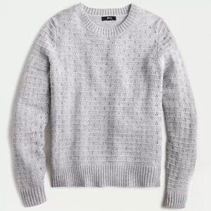 J.Crew Pointelle Crewneck Sweater – Soft Gray Knit with Delicate Detailing